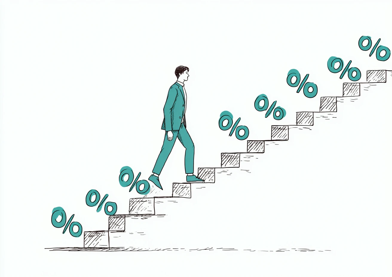 Descending staircase made of percentage symbols