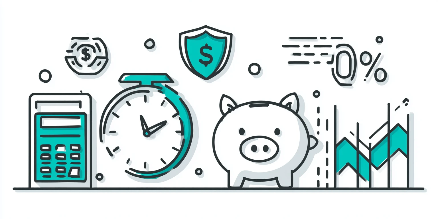 Four connected icons representing fast approval, competitive rates, secure processing, and savings
